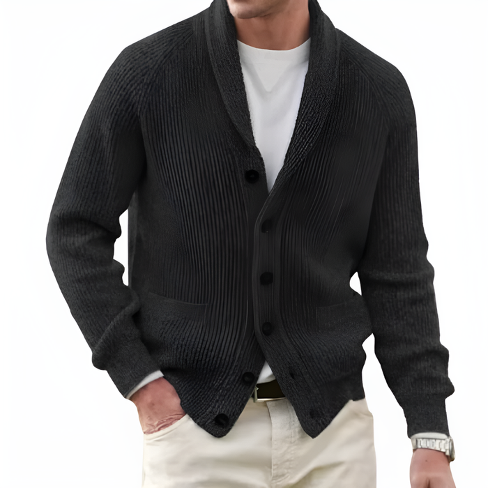Cardigan châle pour homme avec fermeture à boutons et poches avant