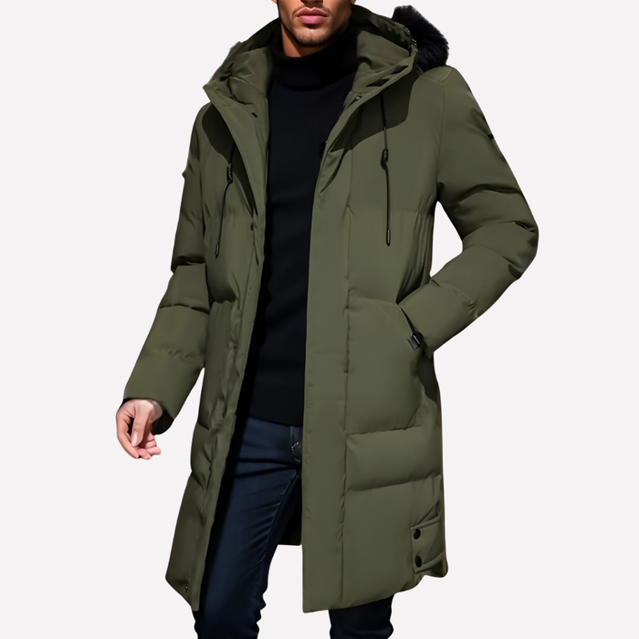 Veste d’hiver matelassée pour homme avec capuche et coupe longue