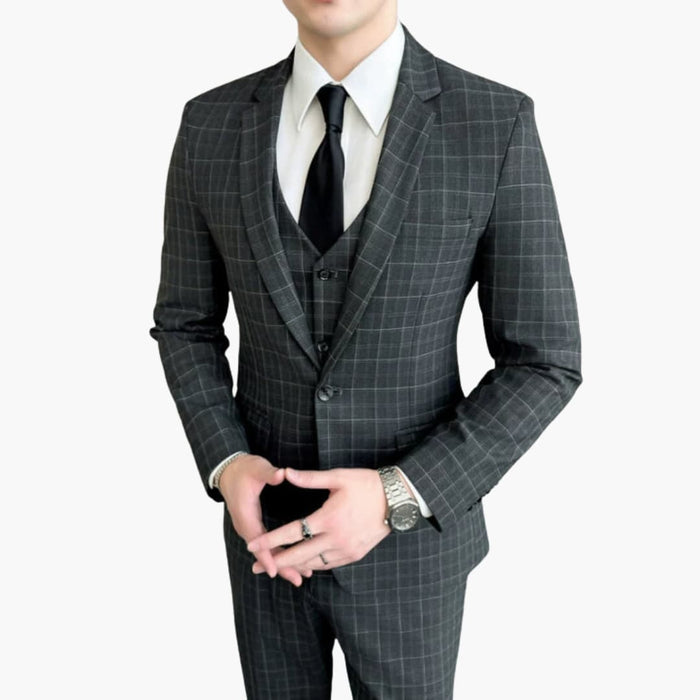 Costume trois pièces pour homme avec veste à motifs et gilet boutonné