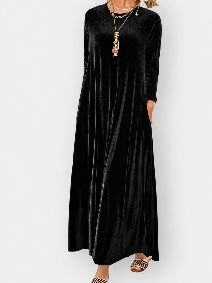 Vestido maxi de mujer con mangas tres cuartos y escote redondo