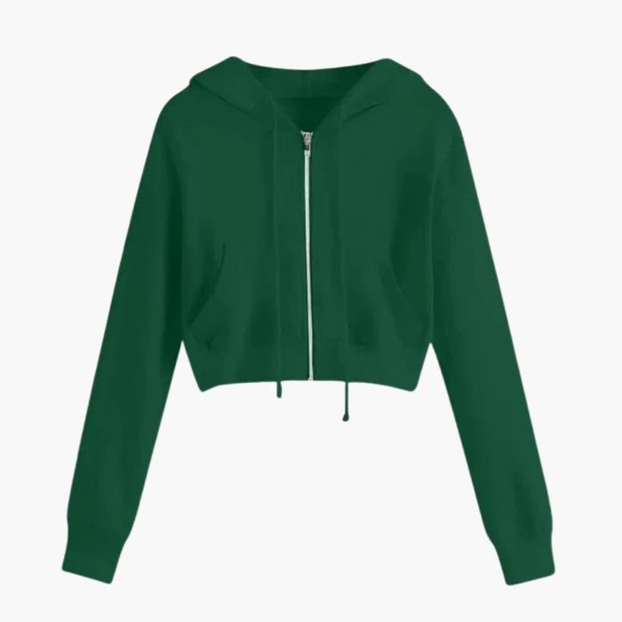 Felpa corta da donna con cappuccio e cerniera