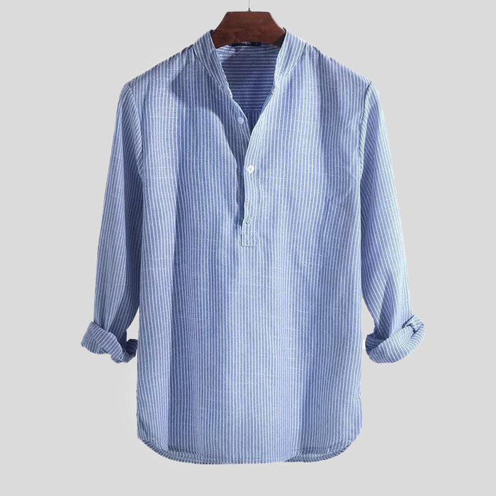 Camicia Henley da uomo con motivo a righe e colletto alla coreana