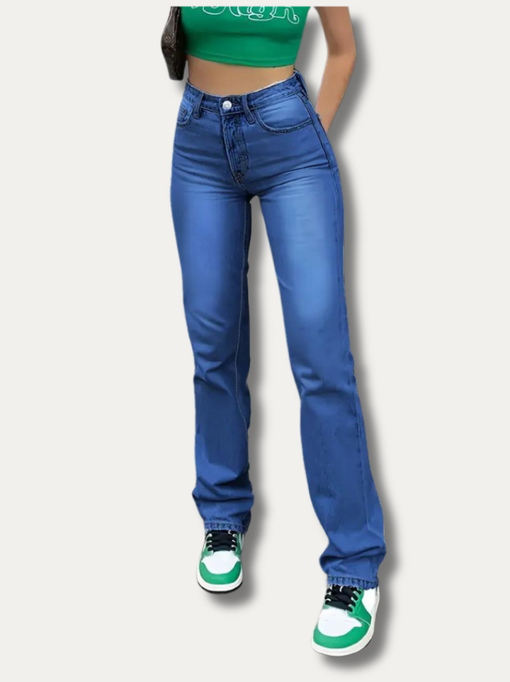 FREYA - Lettvasket rette jeans med høy midje