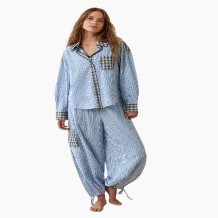 Tvådelat pyjamasset för damer med ficka och mönster