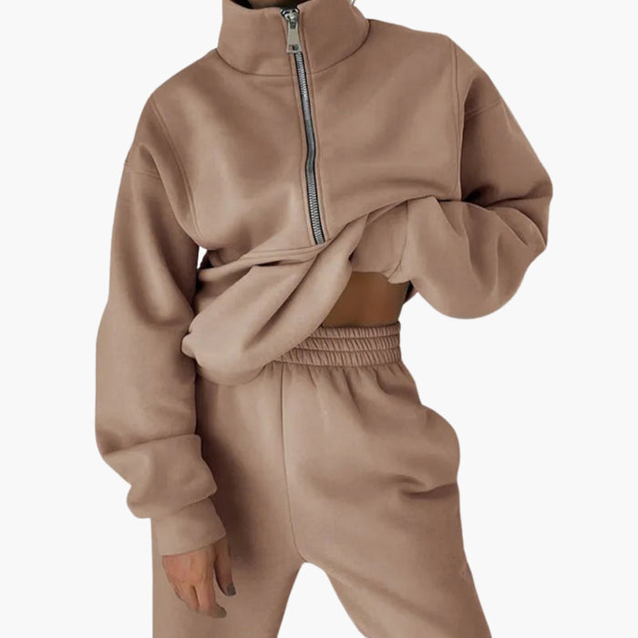 Träningsset för damer med sweatshirt med halvlång dragkedja