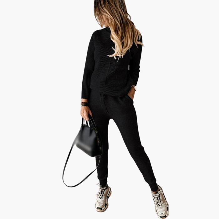 Conjunto de dos piezas para mujer, con top de cuello alto y pantalón con cordón