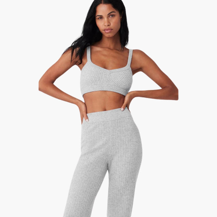 Ensemble pour femme en maille côtelée avec haut court