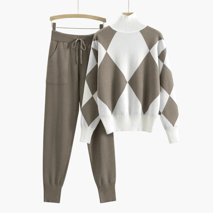 Suéter de punto combinado para mujer, 2 piezas