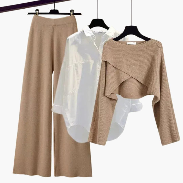 Conjunto de tres piezas para mujer con blusa y pantalones holgados