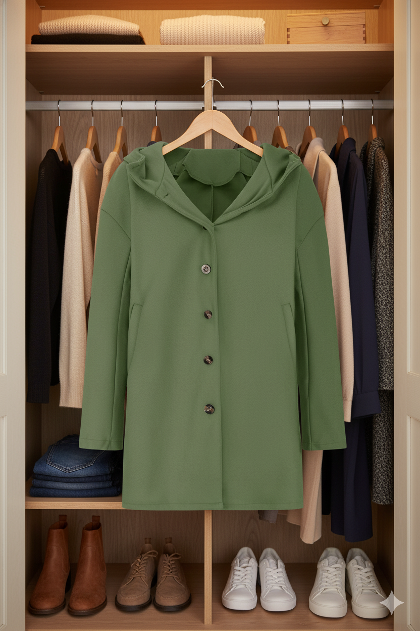 Dame Elegant Vindtæt Frakke med Behagelig Hætte