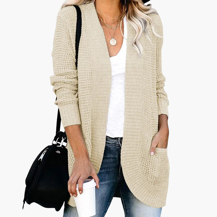 Cardigan aperto in maglia da donna con tasche