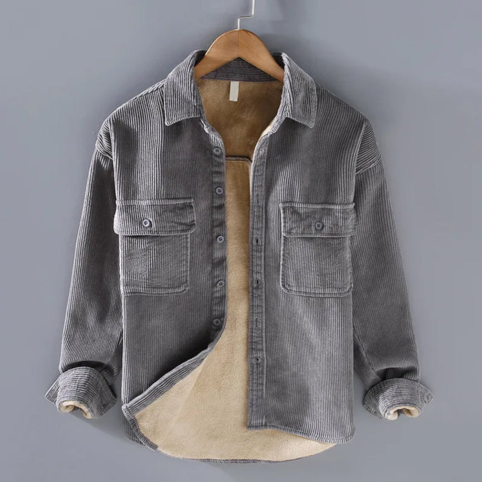 Camisa de pana para hombre con bolsillos en el pecho y cierre de botones
