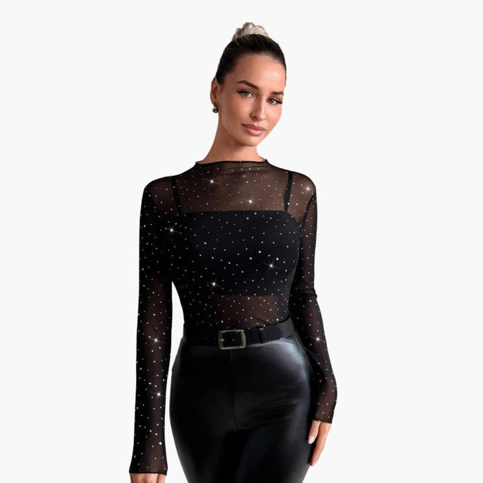 Blusa transparente para mujer con mangas largas