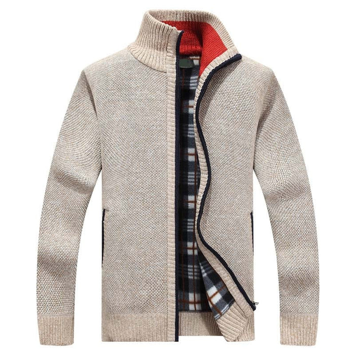 Jersey de punto para hombre con cremallera y cuello alto para el invierno