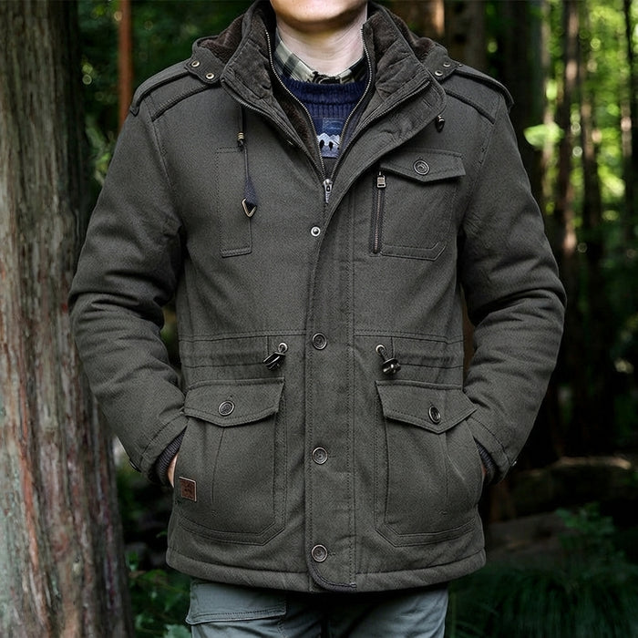 Parka da uomo stile field con cappuccio e tasche multifunzionali