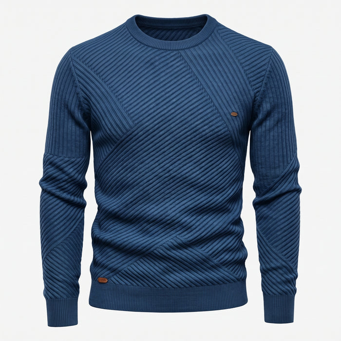 Herre Strukturstrikket Sweater med Rund Hals