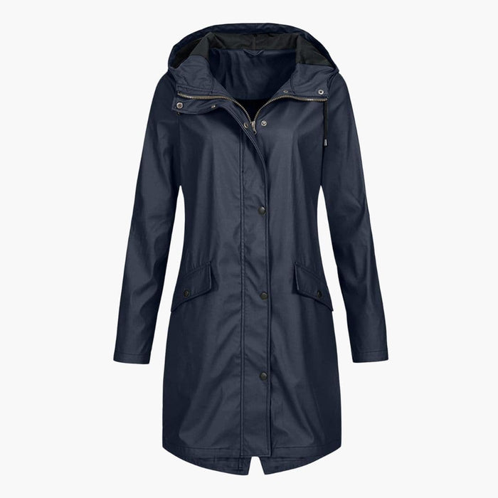 Manteau long imperméable pour femme avec capuche