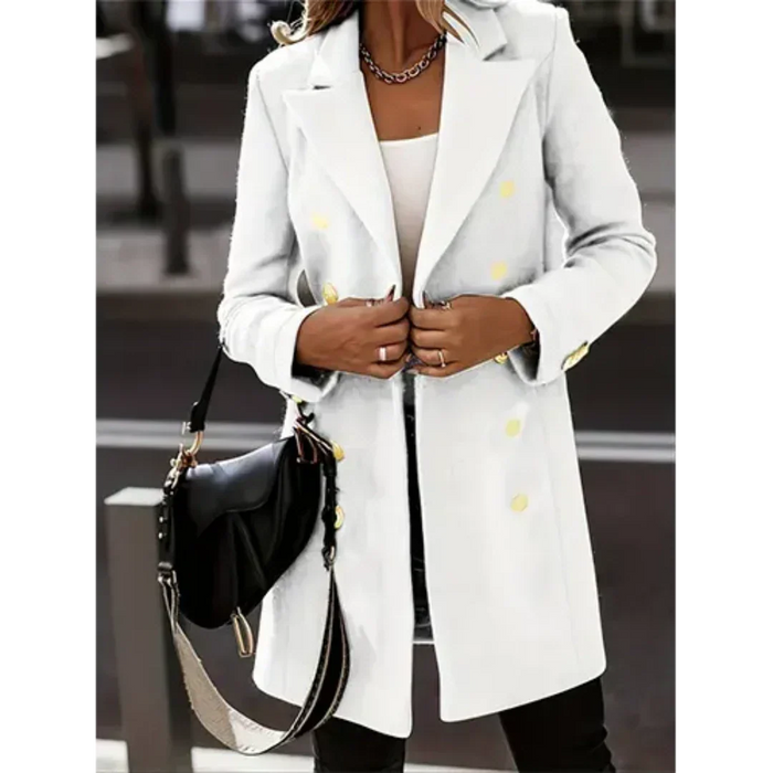Blazer largo de mujer cruzado con solapas para negocios