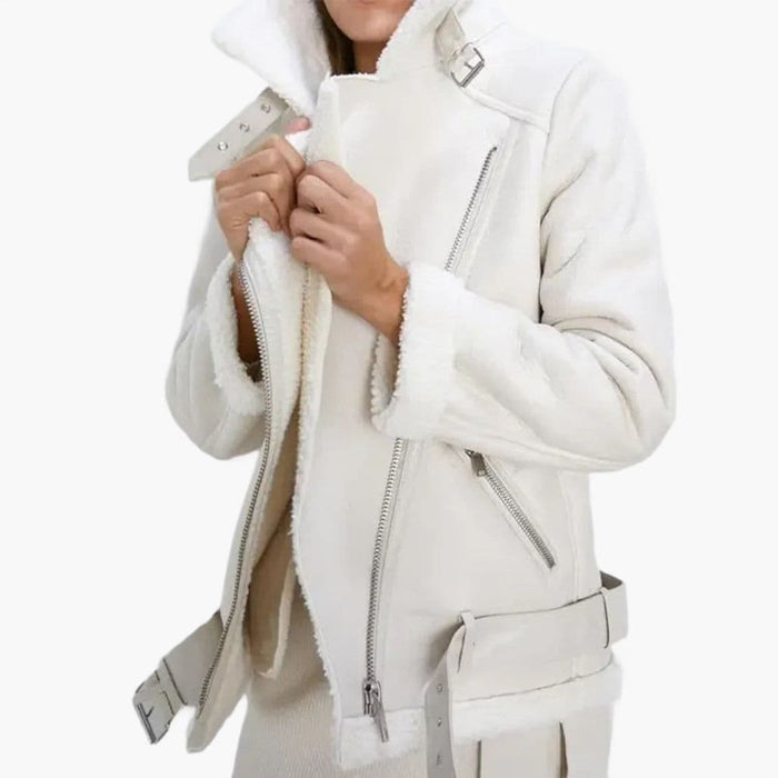 Cappotto da donna con cintura e tasche con cerniera