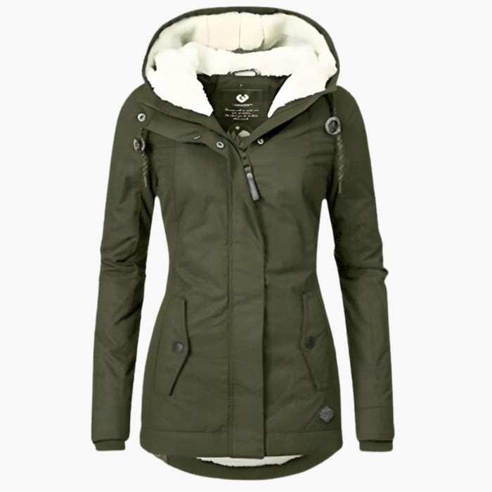 Cappotto invernale da donna con cappuccio e fodera interna completa