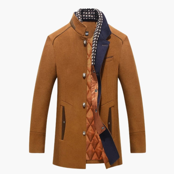Cappotto da uomo con collo alto e chiusura con bottoni