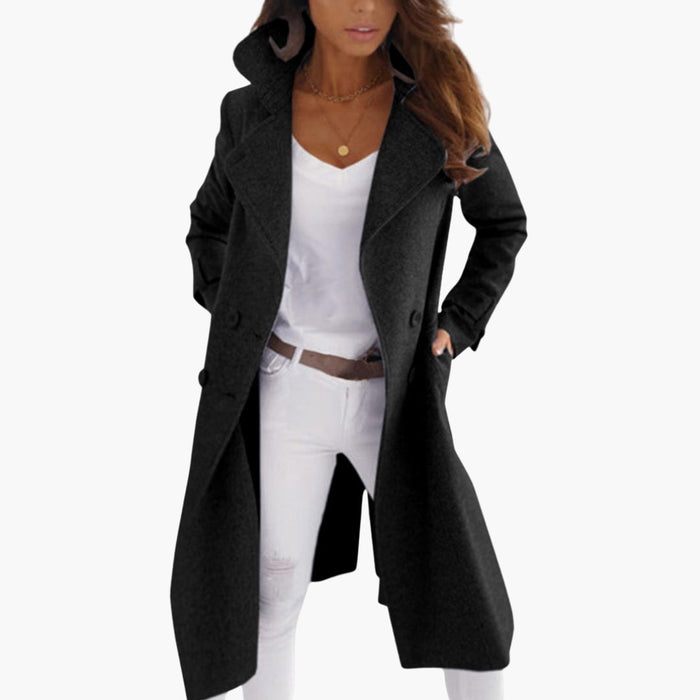 Cappotto lungo da donna con collo risvoltato