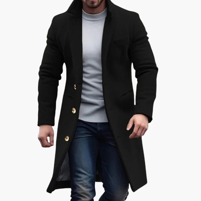 Cappotto lungo da uomo con colletto classico e bottoni