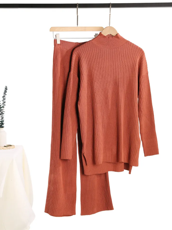 Dame Turtleneck Strikset med Ribkanter og Vid Pasform