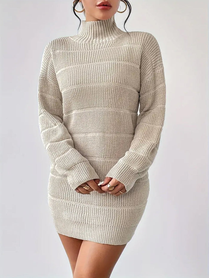 Vestido de punto para mujer con cuello alto y diseño texturizado