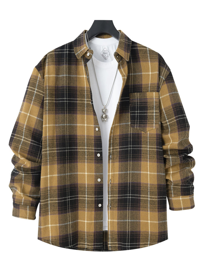 Chemise en flanelle à carreaux pour homme avec poche poitrine pour le quotidien