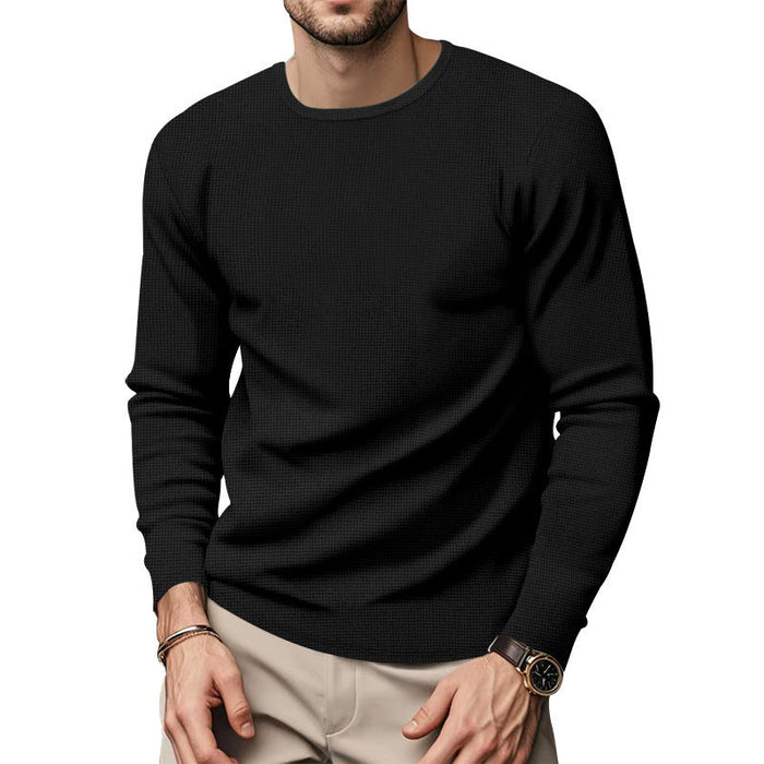 T-shirt homme à manches longues en tissu gaufré à col rond