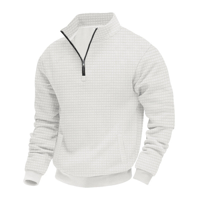 Pull pour homme à demi-fermeture éclair, texture côtelée et col montant