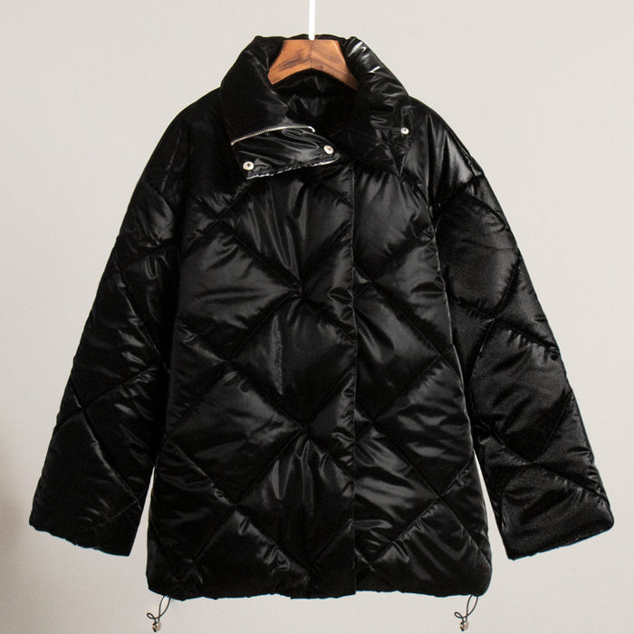 Chaqueta acolchada tipo puffer para mujer con cuello alto y cremallera