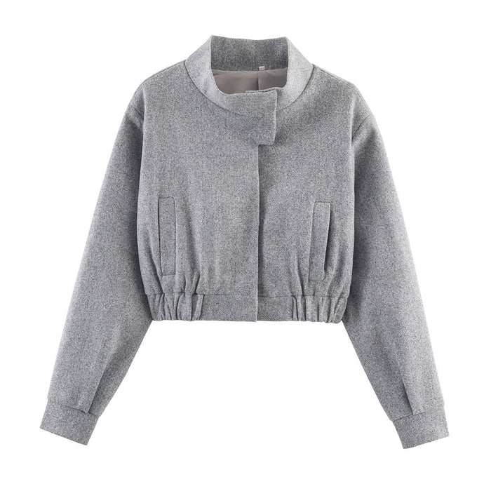 Giacca cropped da donna con collo rialzato e bordo elasticizzato