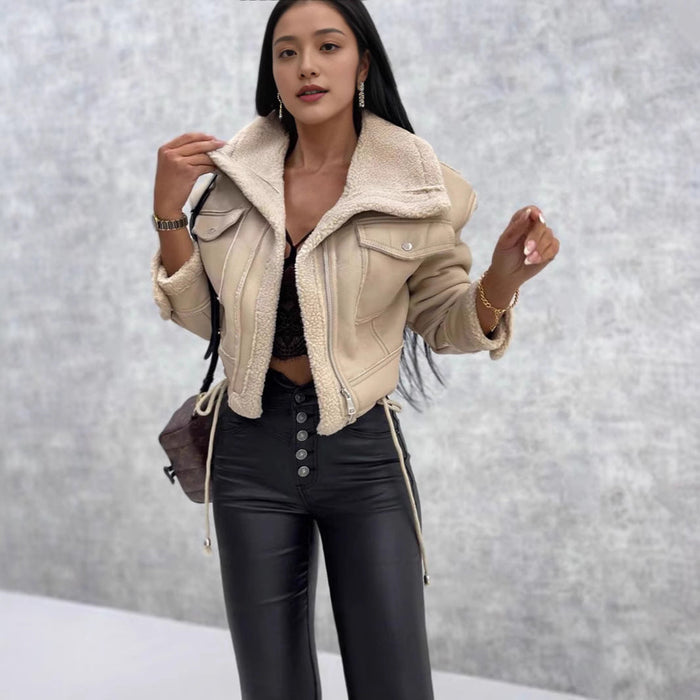 Aviatorjakke for kvinner med shearling-krage