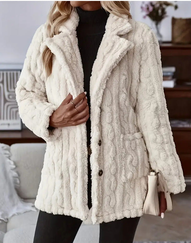Teddykåpe for kvinner med slag og knappelukking