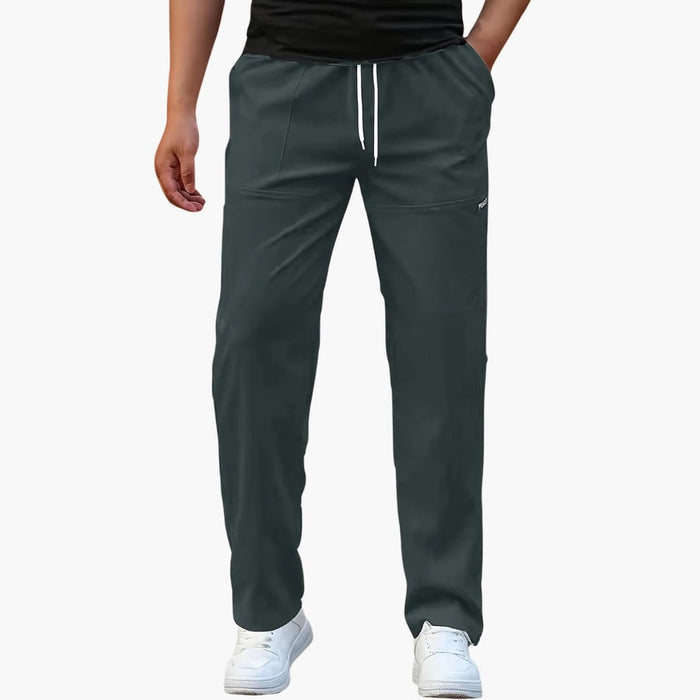 Pantaloni dritti casual da uomo con vita elasticizzata e tasche laterali