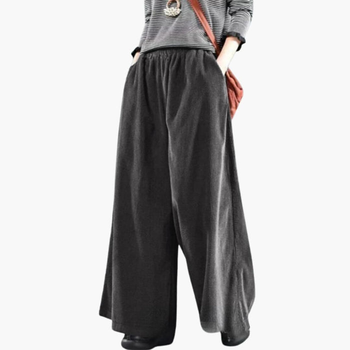 Vintage-Damenhose aus Velours mit weitem Bein und elastischem Bund