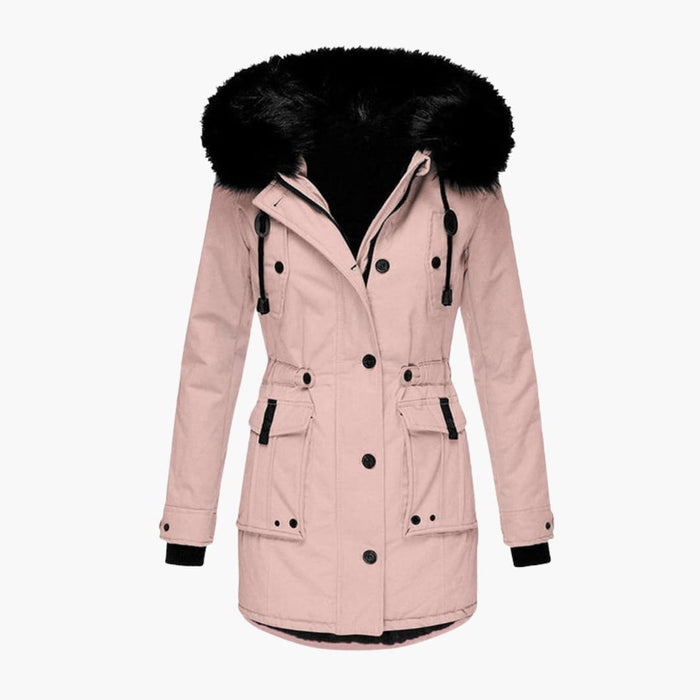 Dameparka med hætte og snor i taljen