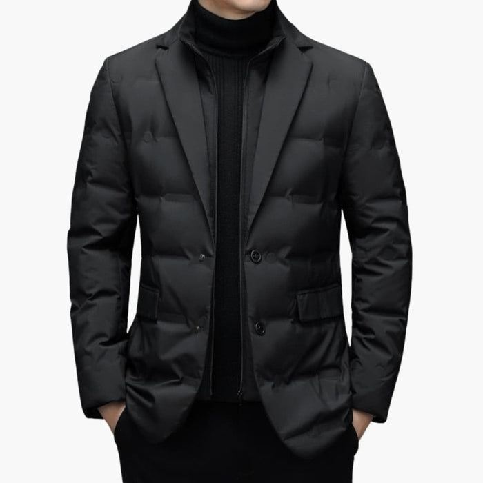 Miesten parka käännettävällä kauluksella ja vetoketjulla