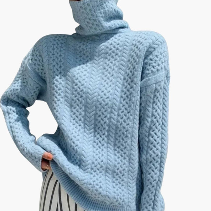 Damstickad tröja med polokrage och ribbad nederkant