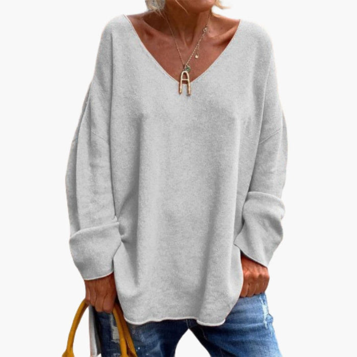 Pull Femme Col V Manches Longues avec Coupe Ample