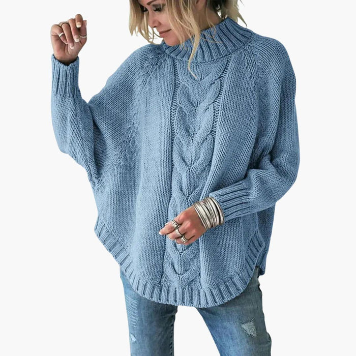 Maglione ampio da donna in maglia con collo alto e motivo intrecciato
