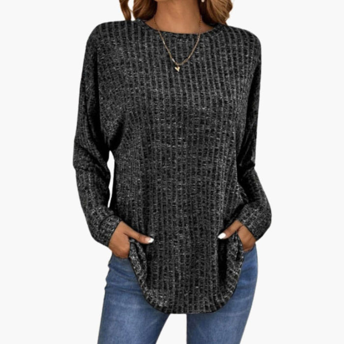 Pull Femme Maille Col Rond med Ribkant