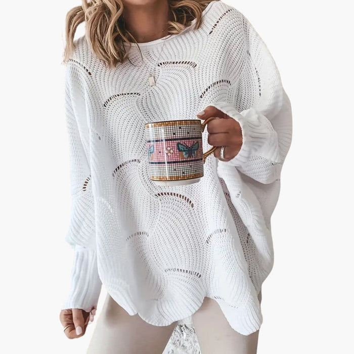 Oversized damestrikket genser med rund hals