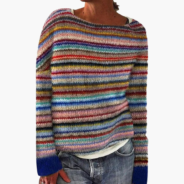 Farverig Strikbluse til Dame med Rund Hals