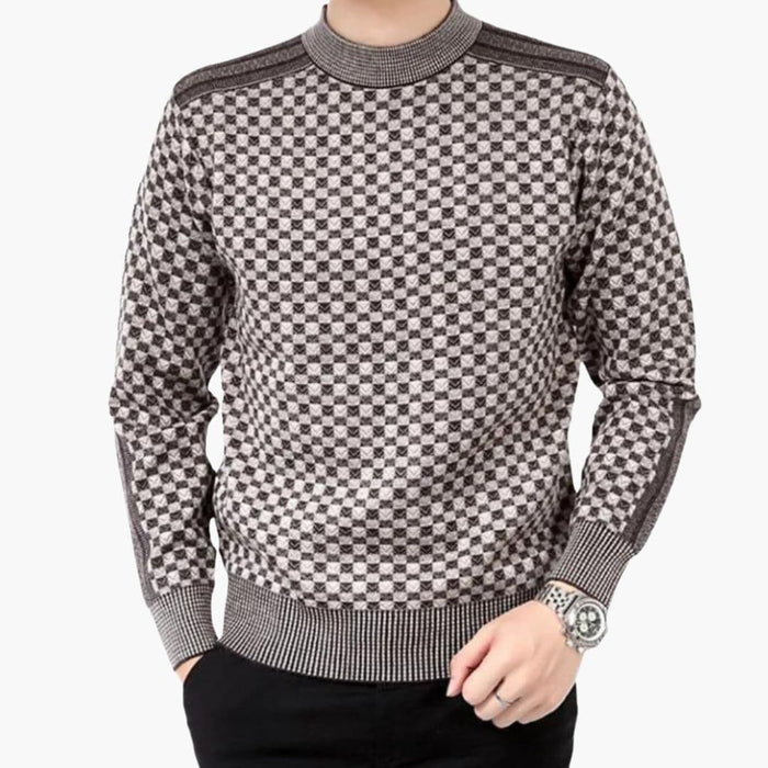 Maglione da uomo in maglia con motivo a quadrati e girocollo