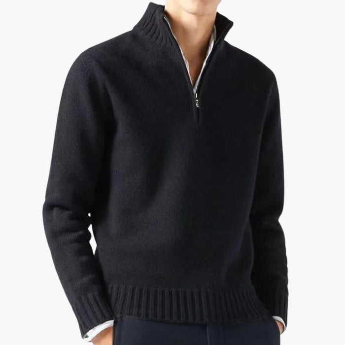 Sudadera para hombre con media cremallera, cuello alto y puños de canalé
