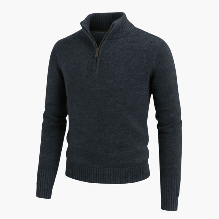 Hættepullover til Mænd i Strik med Halv Lynlås og Ribkant