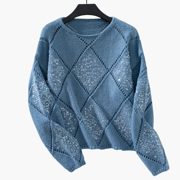Pullover til kvinder med strikket mønster og detaljer i rhinsten